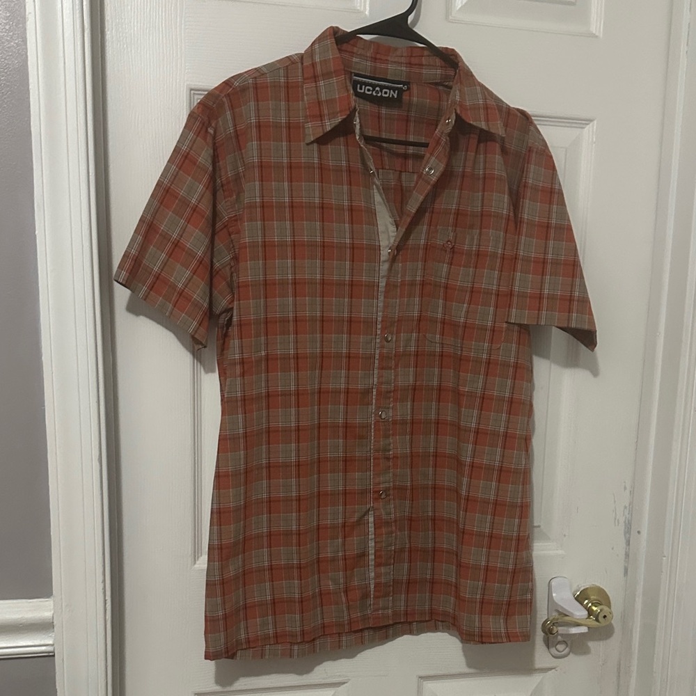Men's Orange/ Brown Plaid Shirt Size Large